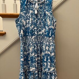 Cabana Life Blue and White Ruffle Dress